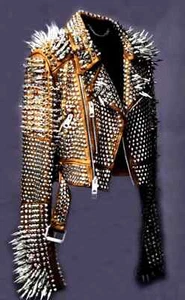 Mens Punk Rock Full Long Spiked Studded Brando Rusty Leather Jacket-ALL SIZE - Picture 1 of 3