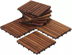 Ez-Floor Interlocking Flooring Tiles in Solid Teak Wood Oiled Finish (Set of 10) - Picture 1 of 6