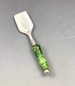 Silver Tone Sugar Scoop or Appetizer Spoon with Artisan Made Lamp Work Bead  - Picture 1 of 6