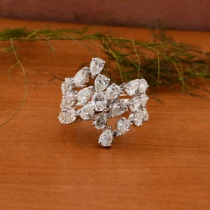 4.10 Ct Lab Grown CVD Pear Shape Diamond Cluster Ring Gift 14k White Solid Gold - Picture 1 of 9