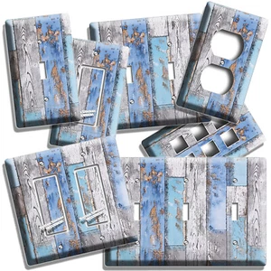 WEATHERED RECLAIMED BEACHWOOD CHIPPED BLUE PAINT LIGHT SWITCH OUTLET WALL PLATES - Picture 1 of 34