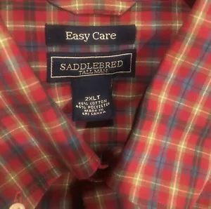 2XLT Saddlebred Tall Man Easy Care Plaid Shirt Long Sleeve Button Down Red - Picture 1 of 8