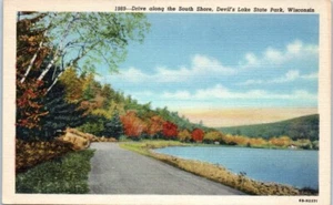 Drive Along South Shore DEVIL'S LAKE STATE PARK Wisconsin WI Postcard - Picture 1 of 2
