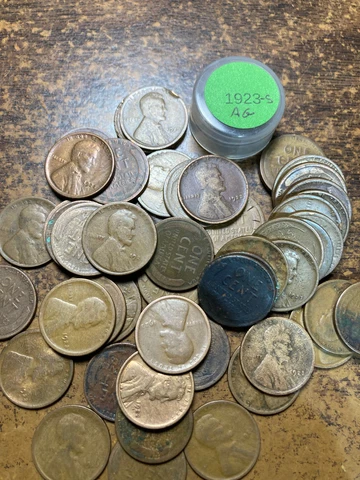 1923-S LINCOLN WHEAT CENT  ROLL, 50 COINS, SEMI-KEY DATE, AG/CULL COINS, roll #1 Cover