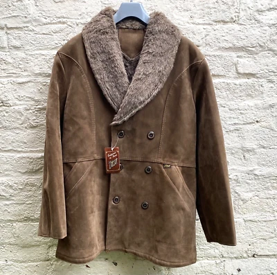 Vintage  70s Confezioni di Lusso faux suede fur lined shawl collar coat Large - Image 1 of 4