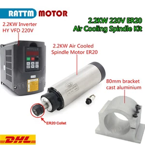 Motor de husillo de refrigeración por aire grabado CNC 2,2 KW 220 V ER20 24000 RPM + inversor + abrazadera - Imagen 1 de 12