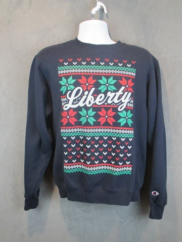 Liberty University Sweater Mens Small Blue Holiday Champion Sweatshirt Crewneck Cover