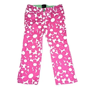 Mädchen MINI BODEN Blumen Capri Hose 8 9 rosa weiß Gänseblümchen Jeans Strand Tropical - Bild 1 von 5