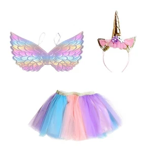 3pcs in 1 Set Unicorn Skirt Rainbow Costume Outfit Skirt Children Party Apparel - Picture 1 of 12