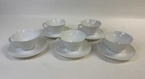 Set of 5 Bernardaud Porcelain Engraved Limoges Louvre Cup & Saucer 10 Piece Set - Picture 1 of 16