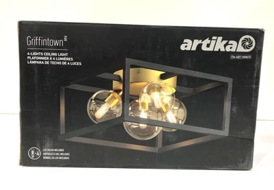 Artika Griffintown 14 in. 4-Light Black & Gold Flush Mount Ceiling Light New - Image 1 of 3