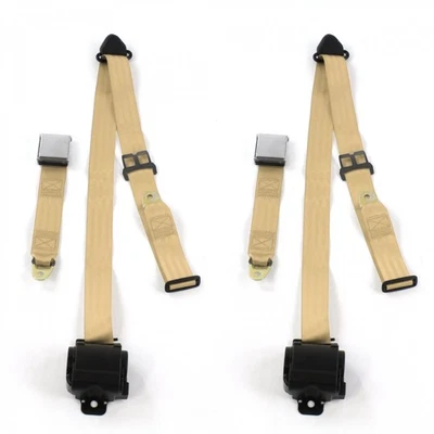 Ford Falcon 1966 - 1970 Airplane 3pt Tan Retract Bucket Seat Belt Kit-2 Belts  - Image 1 of 4