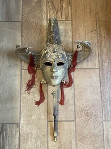 Vintage Zerman Venetian Mask in Ivory and Gold Costume Home Wall Decor - Picture 1 of 11