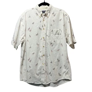 Vintage Trader Bay Sailboat Linen Blend Shirt Men M 90s Nautical Coastal - Picture 1 of 6