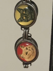 Vintage Armband Katzengesicht Kuppel Gliederkette Katzenliebhaber Tabby - Bild 1 von 10