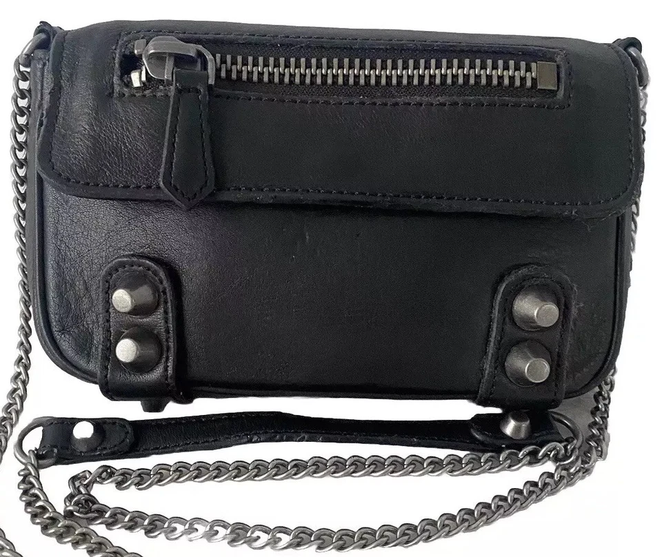Linea Pelle Italian Leather Crossbody Shoulder Bag Black Studded Small - Image 1 of 4
