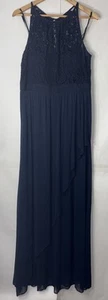Adrianna Papell Womens Navy Lace Sleeveless Evening Dress Gown 12 MOB Wedding - Picture 1 of 10