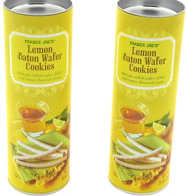 (2) Trader Joe's 5 oz LEMON Baton Wafer Cookies Lemon Cream Filled * BB 8/2026 * - Image 1 of 2