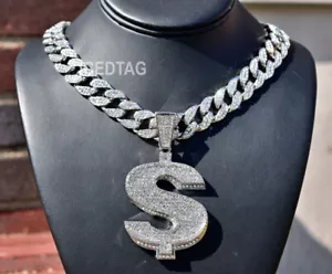 CIONDOLO DA UOMO ICED HIP HOP WH ORO PT JUMBO GRANDE SEGNO DOLLARO, SET COLLANA MIAMI - Foto 1 di 13