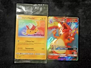 Lotto carte Pokemon Ash's Pikachu sigillate SM108 Charizard Holo Battle Academy 9/68 - Foto 1 di 2