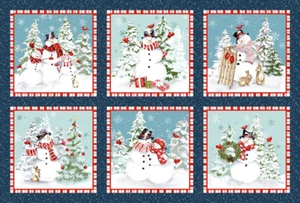 Christmas Fabric Snowman Snow Scenes Bundle Up Cotton Henry Glass 24"X44" Panel - Picture 1 of 1