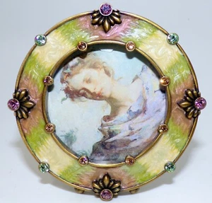 JAY STRONGWATER ROUND PICTURE FRAME PINK & GREEN - Picture 1 of 11
