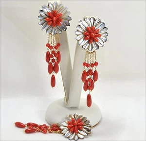 PARURE IN ORO 18 kt CON MADREPERLA E CORALLO -OGFR 037 - - Picture 1 of 3