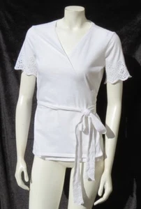 SUNDANCE Catalog White Cotton Eyelet Lace Summer Breeze Wrap Tee Shirt Top US S - Picture 1 of 6