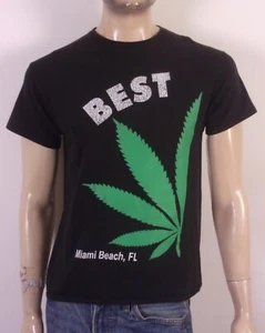 vintage 00s Y2K Miami Beach FL T-Shirt Best Weed Marijuana Pot SZ S - Picture 1 of 4