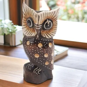 Wood Owl Hand Carved Figurine Statue Figure Rustic Woodland Bohemian Bird Nature - Picture 1 of 8