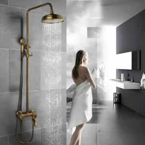 8" Antique Brass Bathroom / Shower Head Hand Shower Tub Mixer Tap Faucet Set - Picture 1 of 12