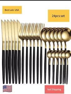 Set Stainless Steel Cutlery tableware 24 Pcs Spoon,knife,forks Westerns luxery - Picture 1 of 4