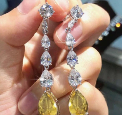 Pendientes largos amarillos oblongos estrás cristal transparente graduación concurso gota 2,5" Foto 1 de 4