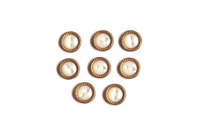 "Lote de 8 botones vintage de plástico blanco de 7/16"" para coser con llantas de metal dorado" Foto 1 de 2
