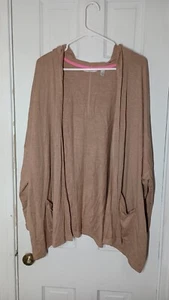 Isaac Mizrahi Long Open Cardigan Size XL Taupe Pocket Viscose Sweater C8 - Picture 1 of 8