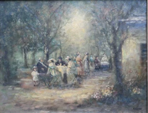 Koester (XIX) Oils On Panel. Elegant Figures Taking Tea In Woodland Setting. - Picture 1 of 5