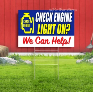 Check Engine Light Yard Sign Auto Repair Tire Dealer Service Bay Garage Yard - Picture 1 of 1