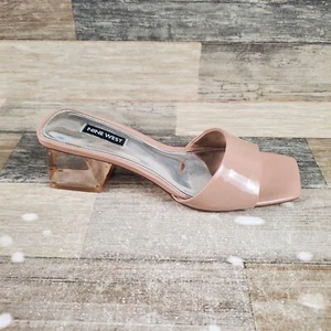 Nine West Oaky 8 Womens Slide Sandals Sz 8 M Barely Nude Faux Leather Block Heel - Picture 1 of 12