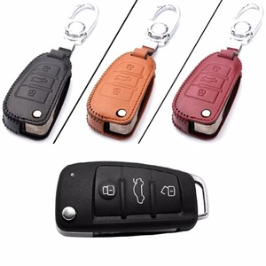 Genuine Leather 3 Button Remote Key Bag Case Fob Holder Chain For Audi Series C - Imagen 1 de 4