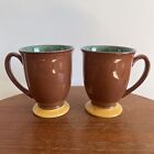 Denby Spice Footed Mug Brown/Green with Mustard Foot X2