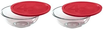 Tigela de mistura de vidro Pyrex Smart Essentials 4 quartos com tampa de plástico vermelha, pacote com 2 - Imagem 1 de 4
