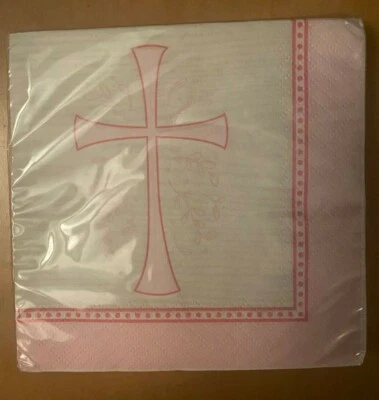 Divinity Pink Pattern Communion/Baptism/Confirmation Beverage Napkins 16 -2Ply - Image 1 of 2