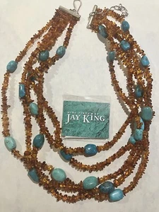Schöne Jay King Minenfund Sterlingsilber Bernstein & Türkis Perlenkette - Bild 1 von 5