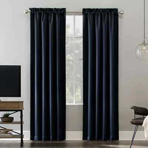 Sun Zero Malmo Extreme 100% Blackout Rod Pocket Curtain Panel, NAVY 52" x 95" - Picture 1 of 8