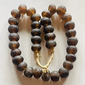 Jumbo Recycled Glass Bead Strand 23" Brown African Sea Glass 22-24mm Large Hole - Picture 1 of 24