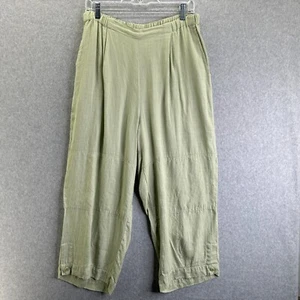 FLAX Medium Sage Green Linen Pants Lagenlook Trousers 21" Cropped Capri Boho - Picture 1 of 10