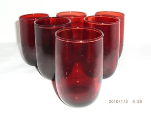 6 Vintage Roly Poly Royal Ruby Red Anchor Hocking Juice Glasses 3 3/8" Tall - Picture 1 of 1