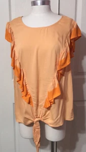 a.n.a Womens Orange Tie Dye Flutter Sleeve Tie Front Blouse Top NWT Size L - Picture 1 of 6