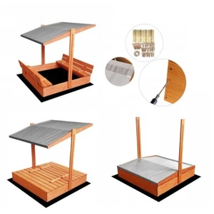 Sandkasten mit Dach 116 x 116 cm Imprägniert Sandbox mit Sitzbänken Deckel - Bild 1 von 10