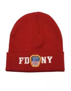 FDNY Winter Hat Police Badge Departamento de Bomberos NYC Red & White One Size New York - Imagen 1 de 1